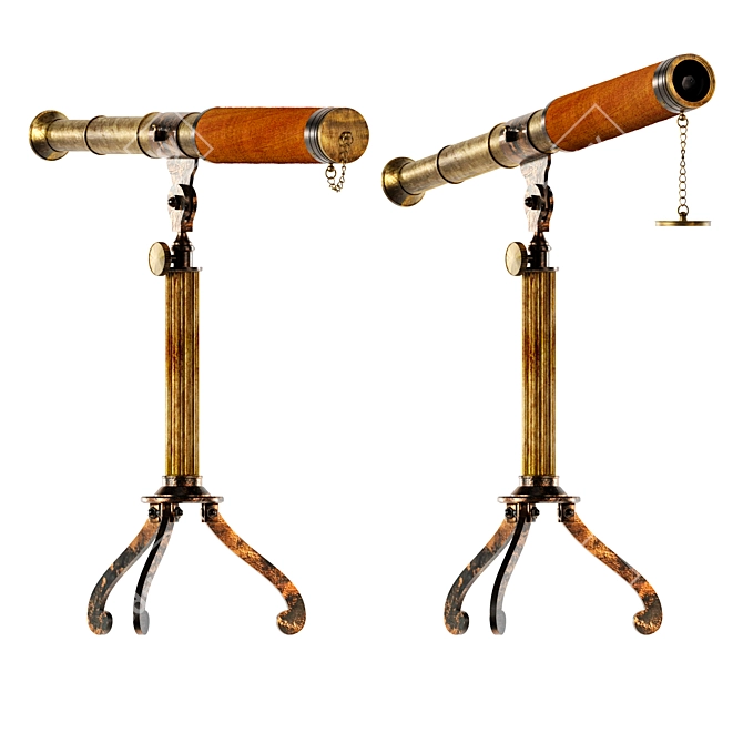 Antique Brass Telescope Stand decor 3D model image 2