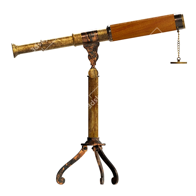 Antique Brass Telescope Stand decor 3D model image 4