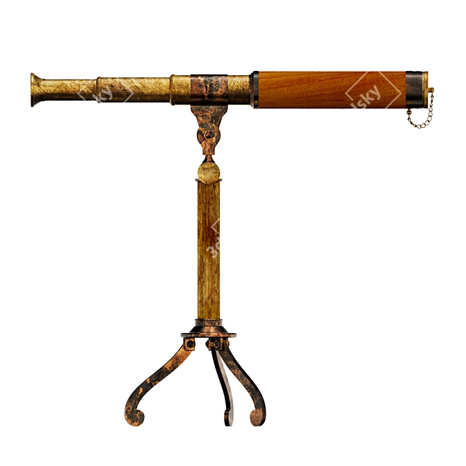 Antique Brass Telescope Stand decor 3D model image 5