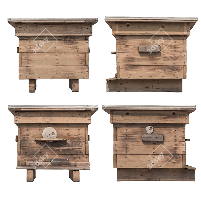 Wooden Beehive Set 3D Model 3D model image 2