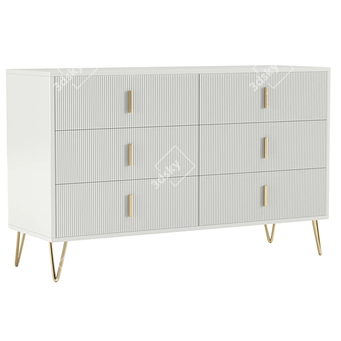 Modern 6-Drawer White Dresser Buffet 3D model image 1