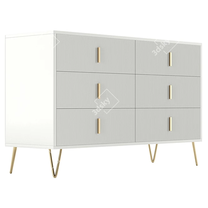 Modern 6-Drawer White Dresser Buffet 3D model image 4