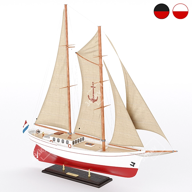 Silver Schooner Model Boat Kit 3D model image 7