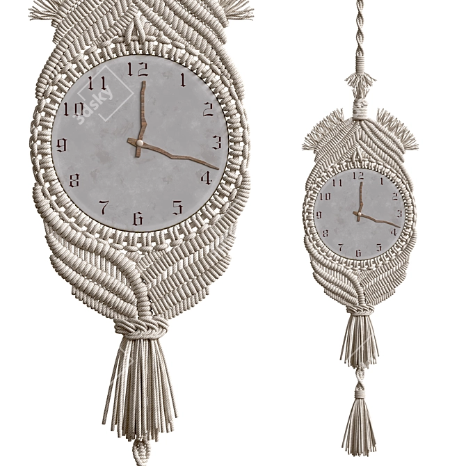 Handcrafted Boho Macrame Wall Clock 3D model image 1