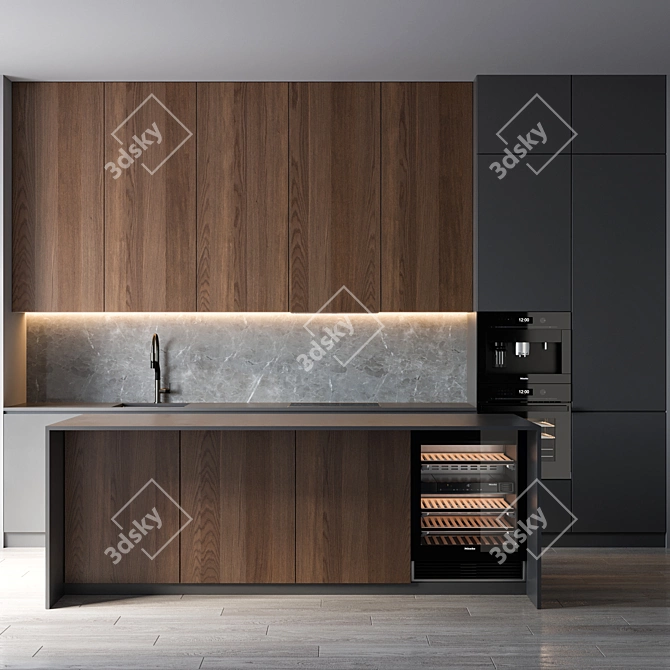 Modern Kitchen Cabinet Set Mesh & Miele 3D model image 1