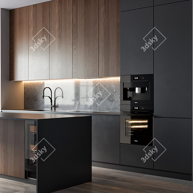 Modern Kitchen Cabinet Set Mesh & Miele 3D model image 2