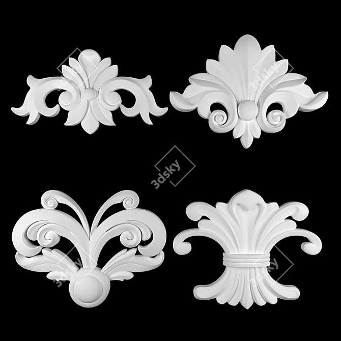 Elegant Gold Gypsum Ornament Model 3D model image 2