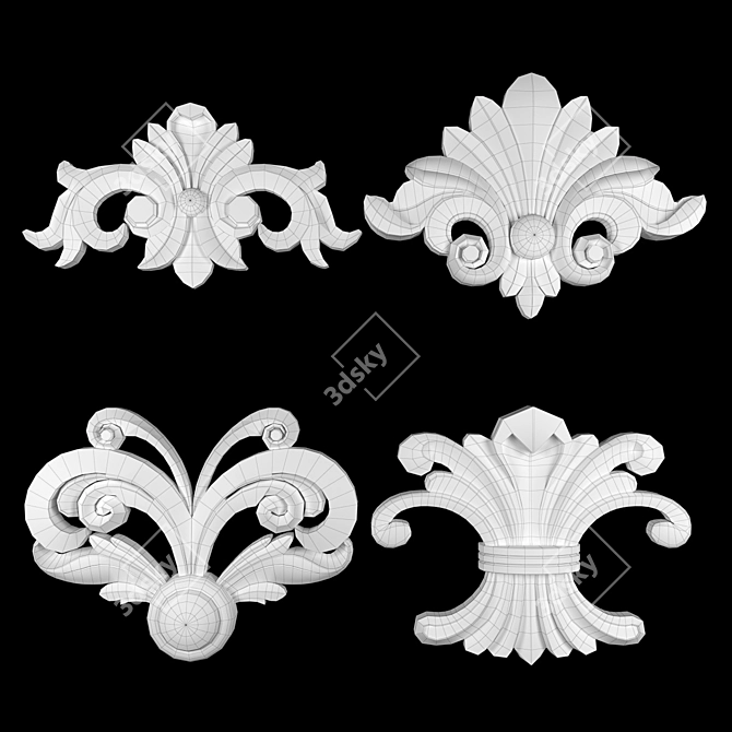 Elegant Gold Gypsum Ornament Model 3D model image 4