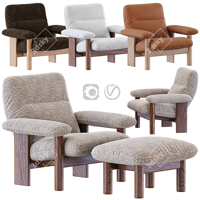 Stylish brasilia Armchair Set 3D model image 1