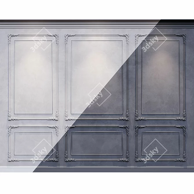 Elegant Black & White Wall Moulding 3D model image 1