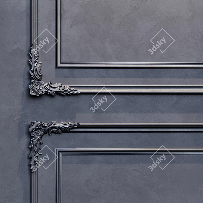 Elegant Black & White Wall Moulding 3D model image 5