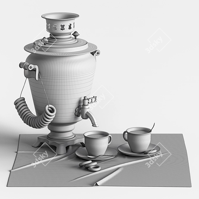 Hand-Painted Samovar Set with Hohloma Design 3D model image 5