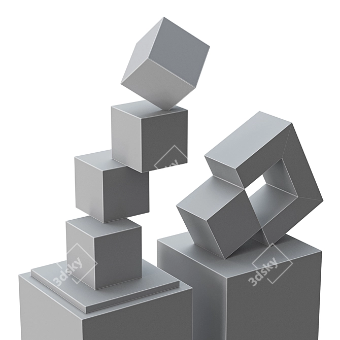 Contemporary Abstract Balance Cube Sculpture 3D model image 4