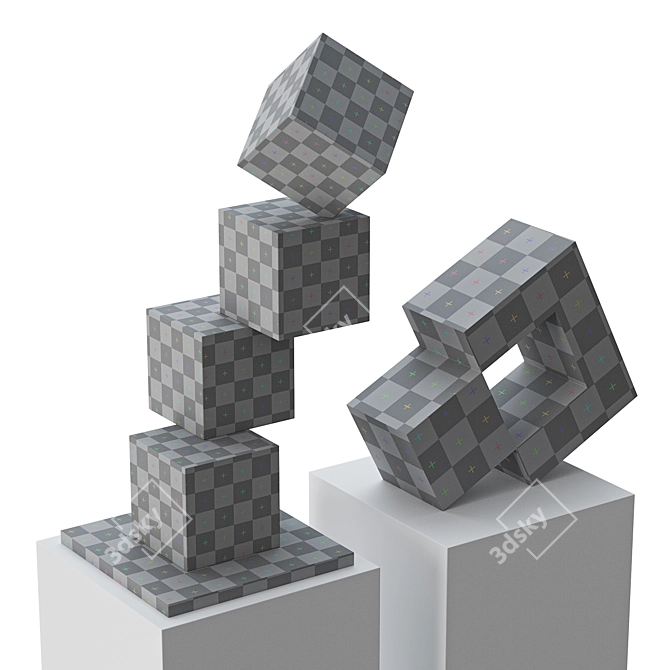 Contemporary Abstract Balance Cube Sculpture 3D model image 5