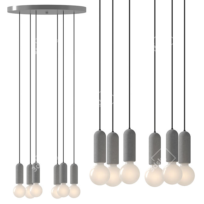 Tetra Concrete 6-Light Pendant 3D model image 1