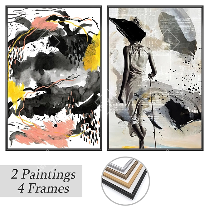 Gallery Wall Art Set with Frames 3D model image 1