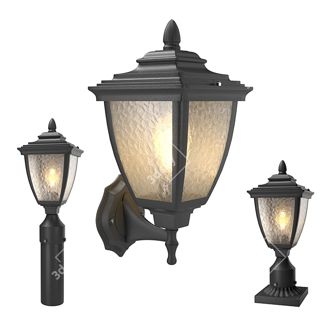 Classic Post Lanterns Set - Traditional Outdoor Lighting 3D model image 2