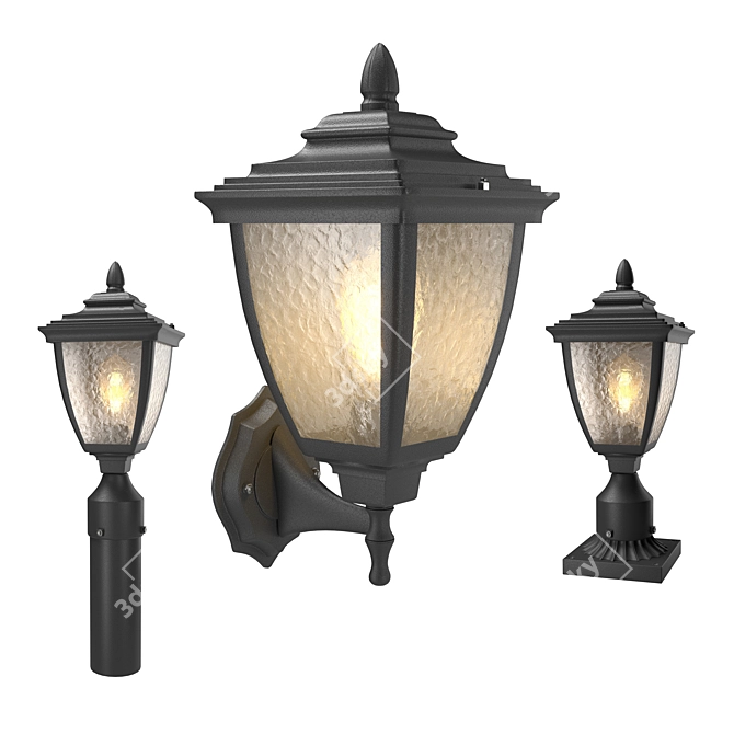 Classic Post Lanterns Set - Traditional Outdoor Lighting 3D model image 7