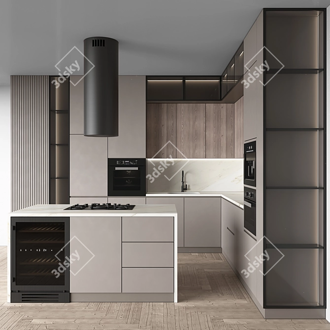 Modern Corner Kitchen with Appliances 3D model image 1