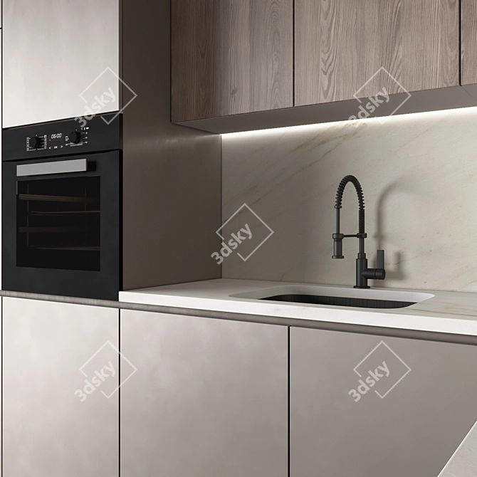 Modern Corner Kitchen with Appliances 3D model image 2