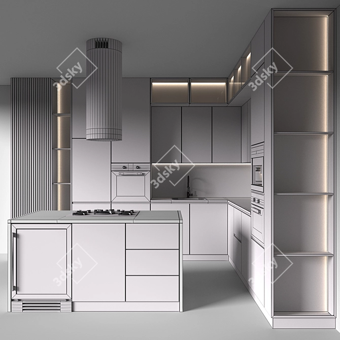 Modern Corner Kitchen with Appliances 3D model image 5