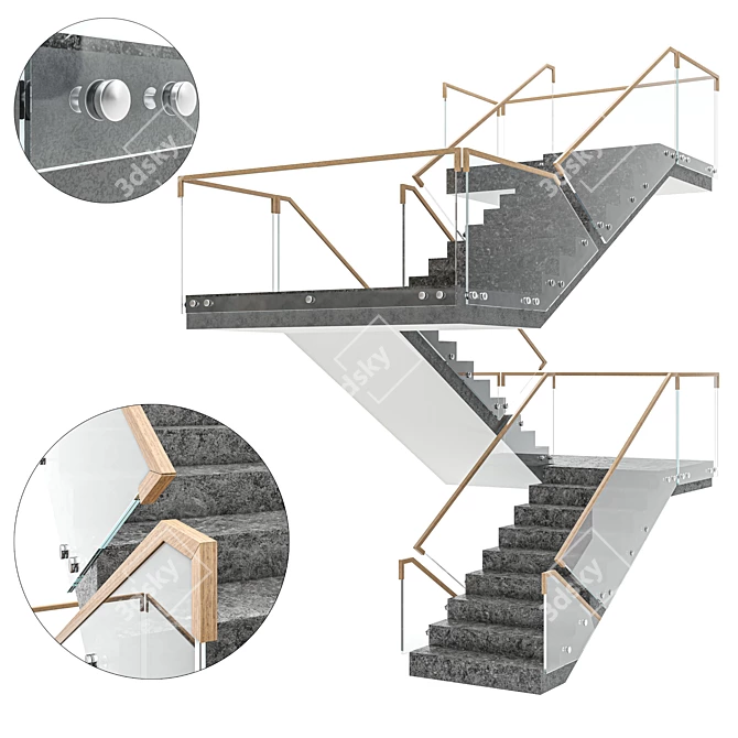 Sleek U-Shaped Stairway 3D model image 1