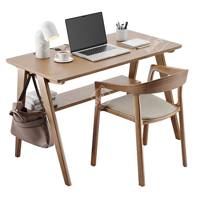 Modern Workspace Set with Macbook 3D model image 10