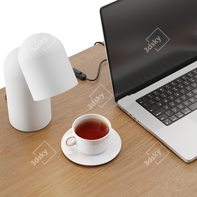 Modern Workspace Set with Macbook 3D model image 11