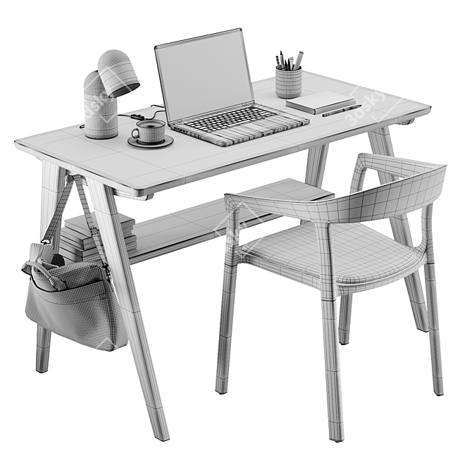 Modern Workspace Set with Macbook 3D model image 1