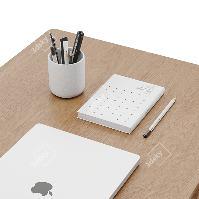 Modern Workspace Set with Macbook 3D model image 7