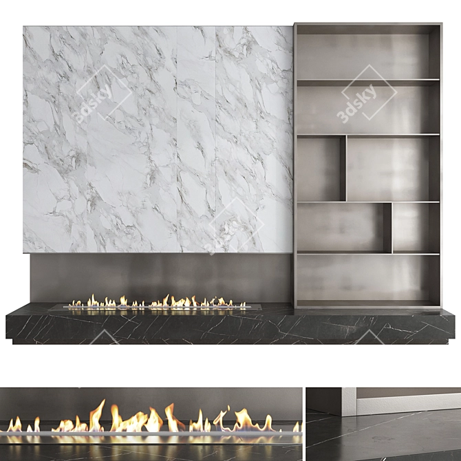 Modern 3D Fireplace Wall Set 3D model image 1