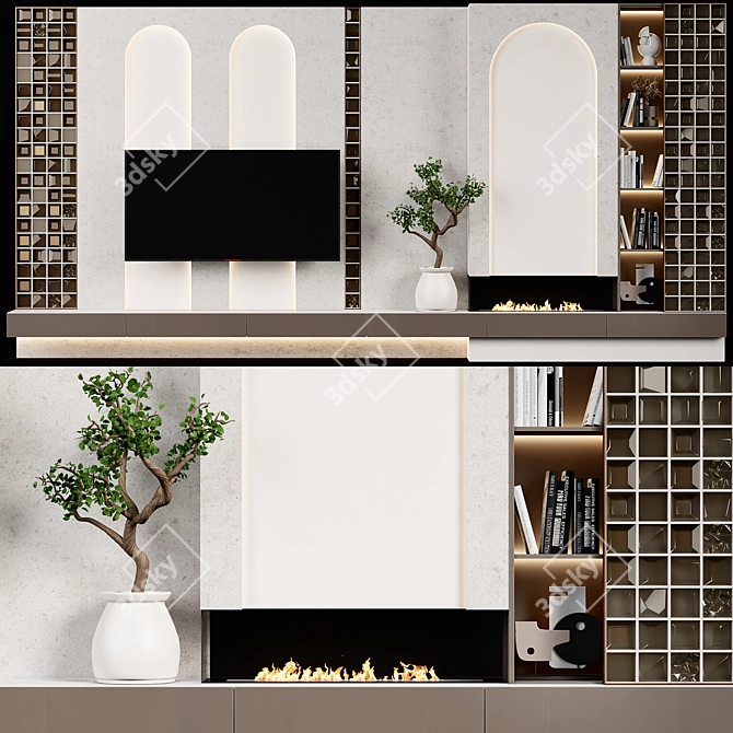 Modern TV Zone with Fireplace 3D model image 1