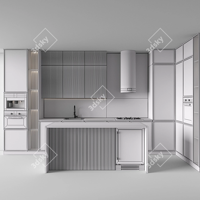 Modern Corner Kitchen Set with Appliances 3D model image 7