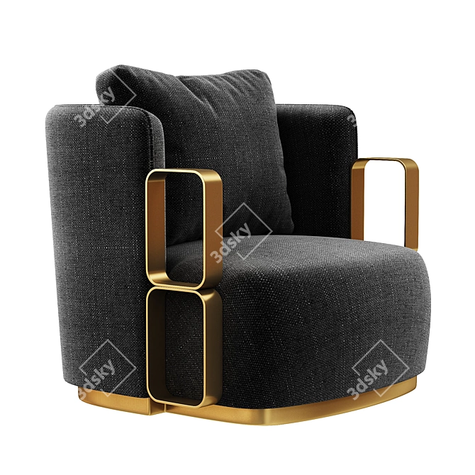 Boho Fabric Armchair with Brass Base 3D model image 1