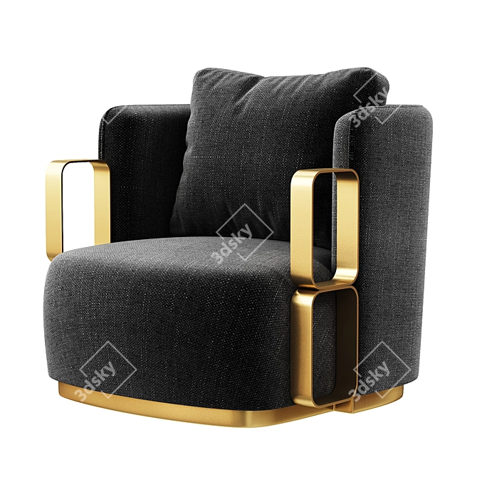 Boho Fabric Armchair with Brass Base 3D model image 3