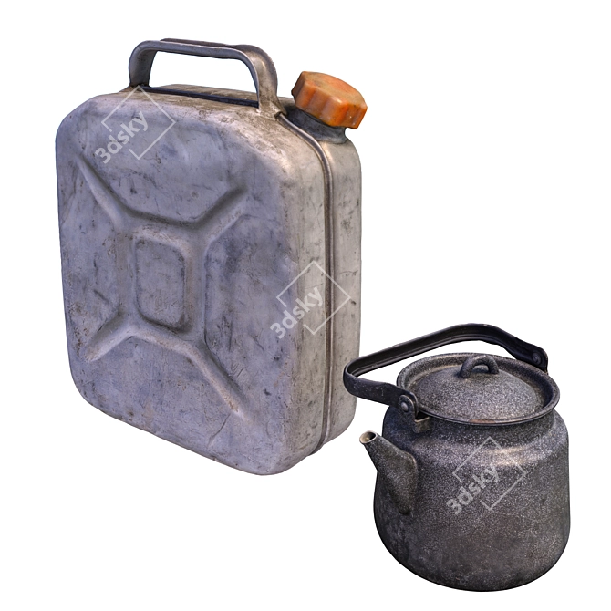 Vintage Canister & Tea Kettle 3D model image 1