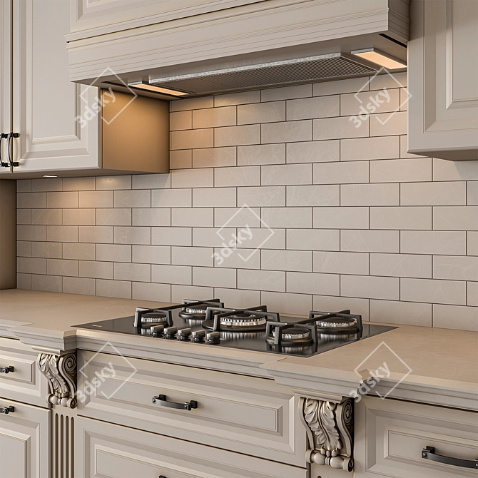 NeoClassic Beige 71 Kitchen 3D model image 2