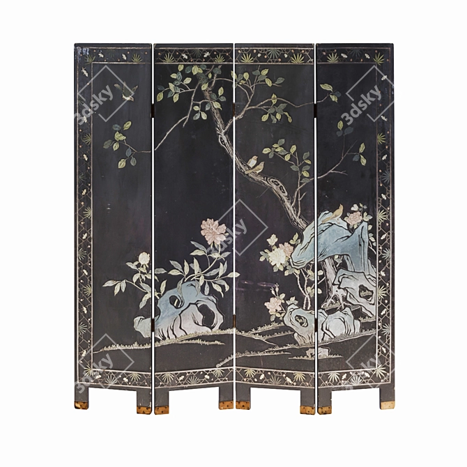 Sleek Black Lacquer Room Divider 3D model image 1