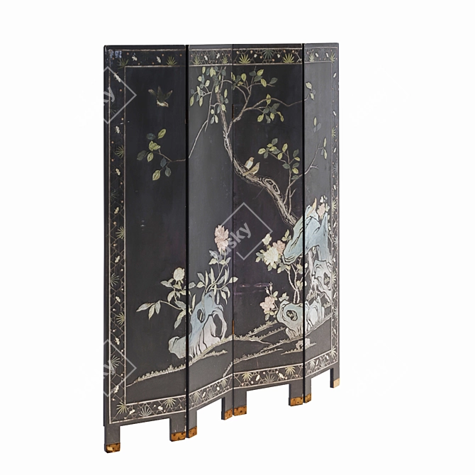 Sleek Black Lacquer Room Divider 3D model image 2