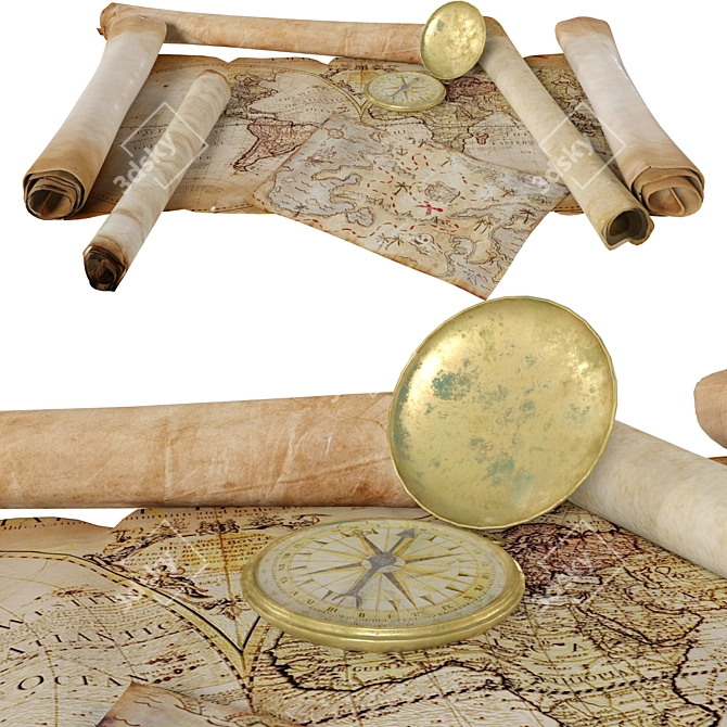 Ancient Scroll Map Artifacts 3D model image 1