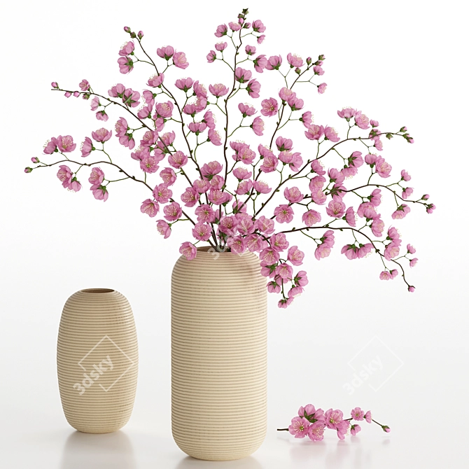 Pink Yellow Flower Pot Set 3D model image 4