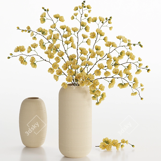 Pink Yellow Flower Pot Set 3D model image 5