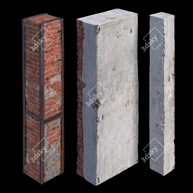 Vintage Loft Column Set 3D model image 1