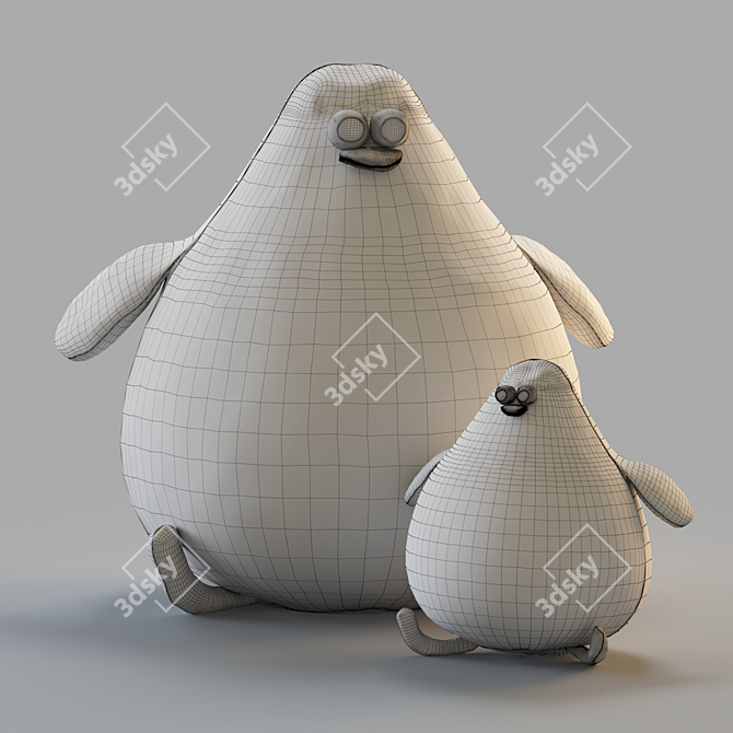 Plush Penguin Pillow Toy Set 3D model image 6