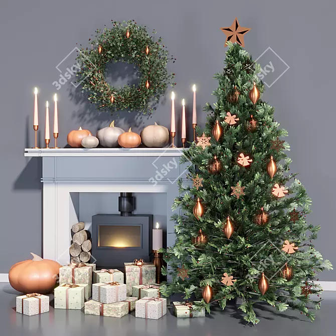 Festive Tree & Decor Set 3D model image 1