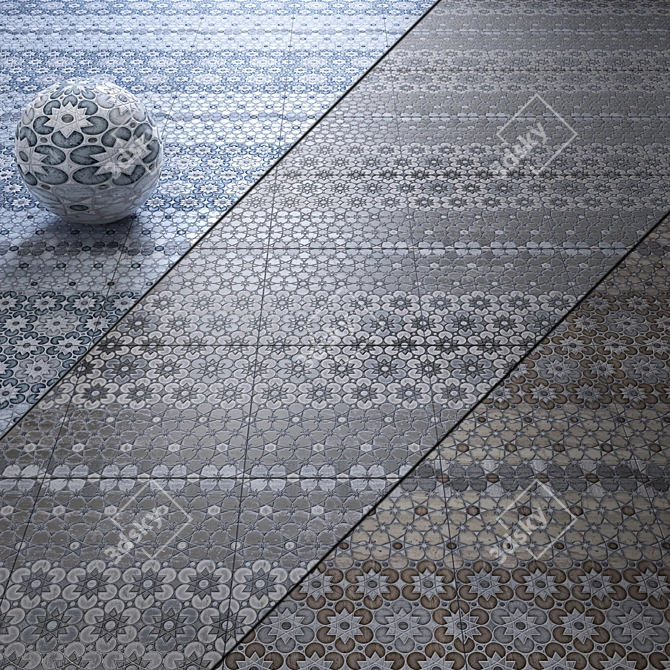 Ceramic Geometric Patterned Tiles Set 3D model image 1