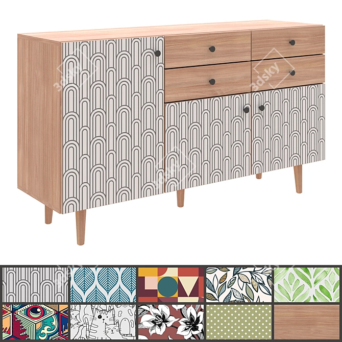 Frida 10 Colourful Drawer Chest 3D model image 1