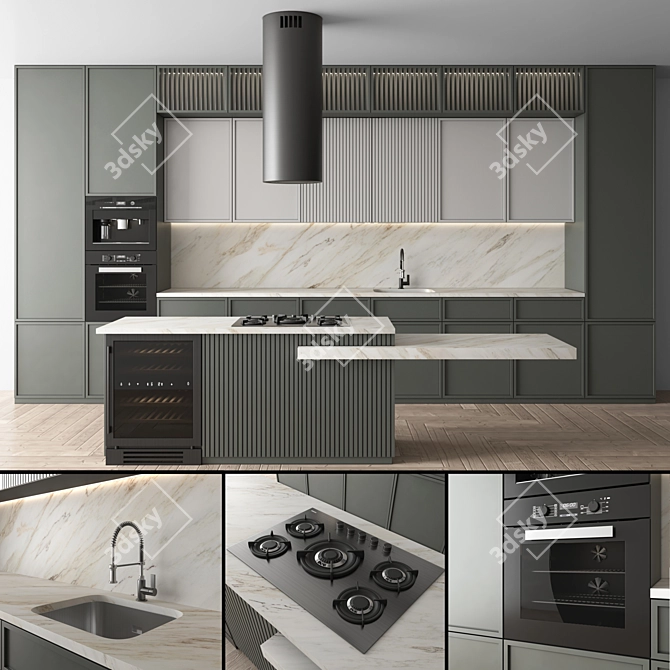 Modern Kitchen Set with Appliances 3D model image 1