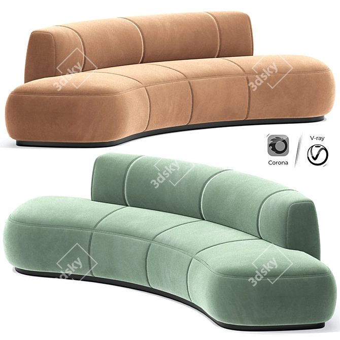 Modern Curved Fabric Sofa Rendering 3D model image 1