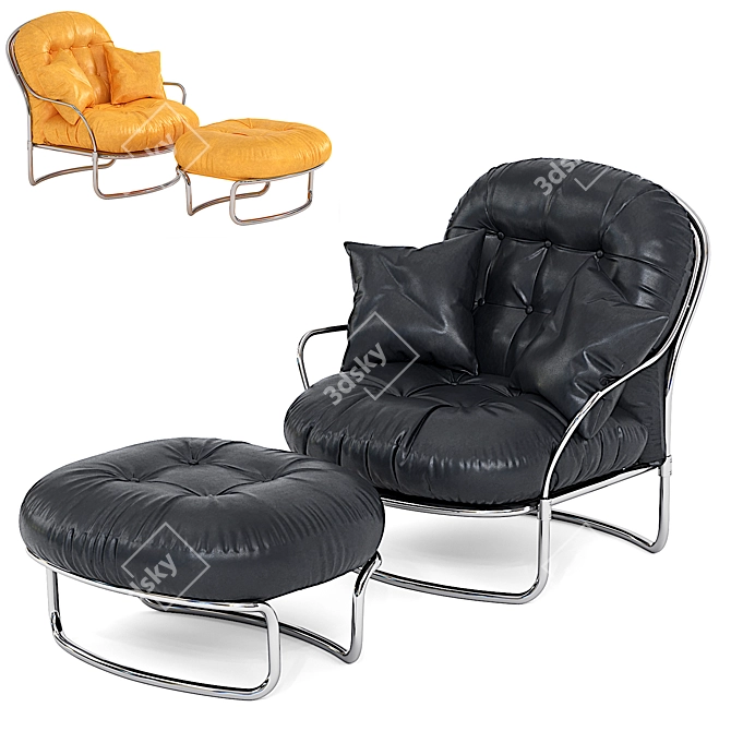 Designer Leather Lounge Chair Set 3D model image 1